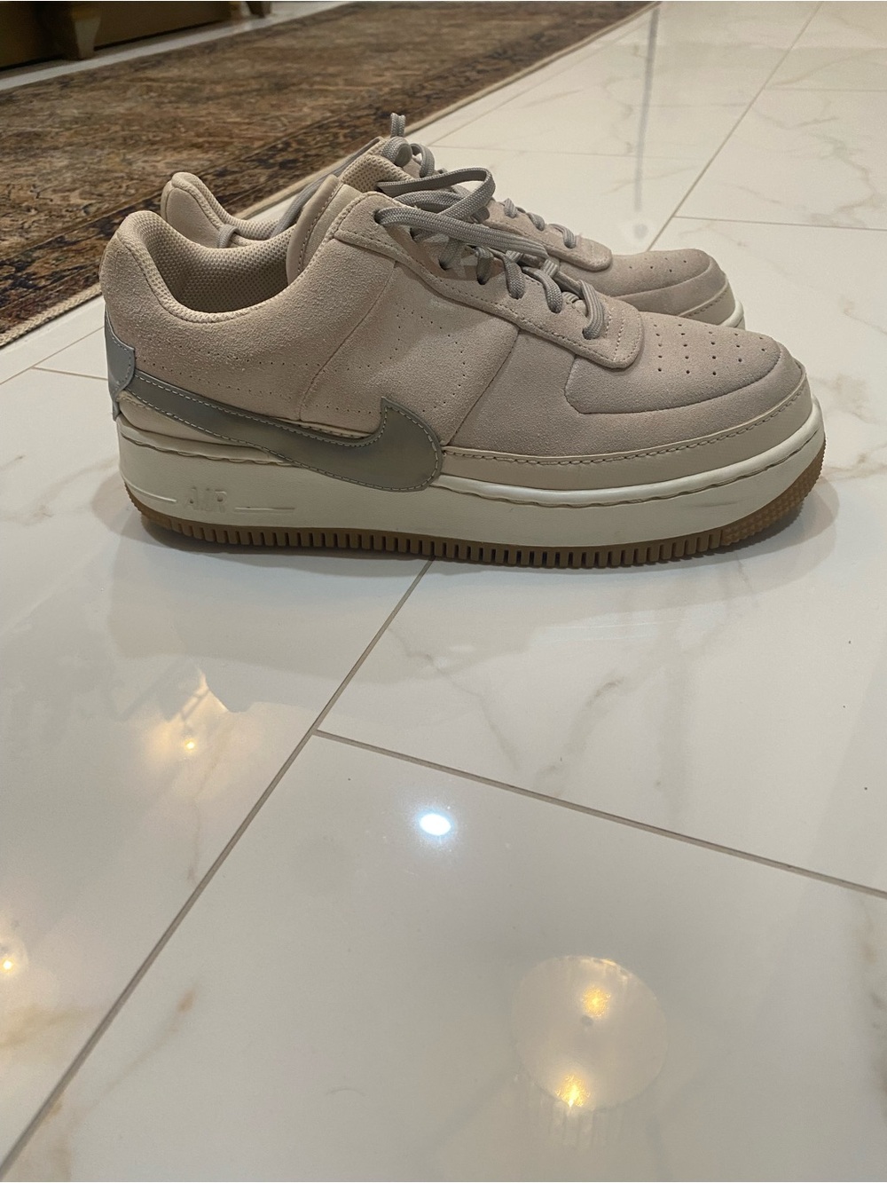 Nike Beige Suede Low-Top Sneakers with Gum Sole platform Air Force ones